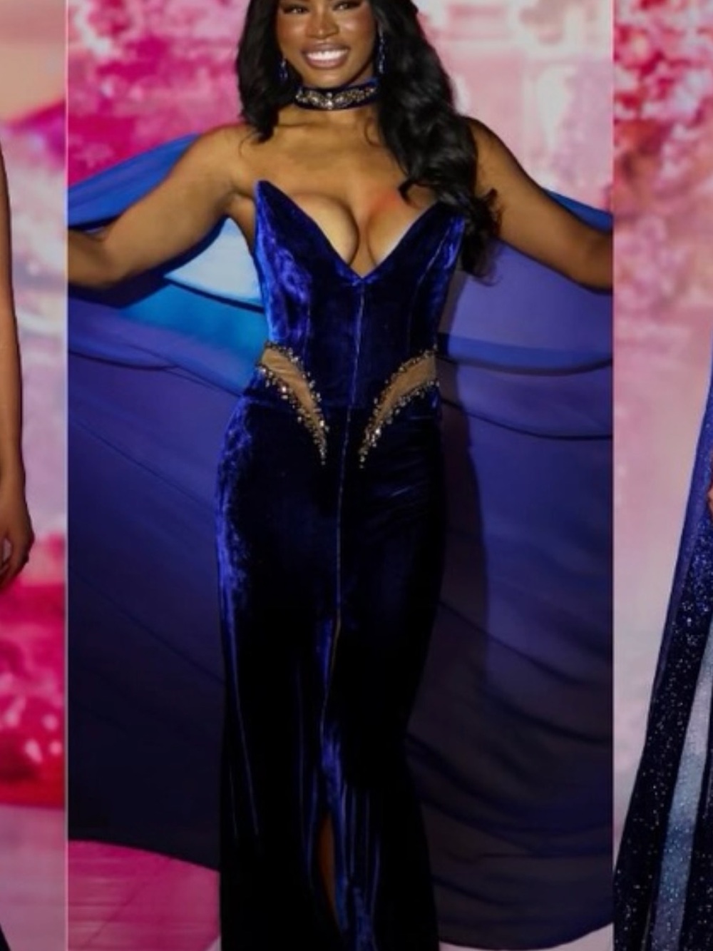 Elegant Deep Blue Velvet Evening Gown